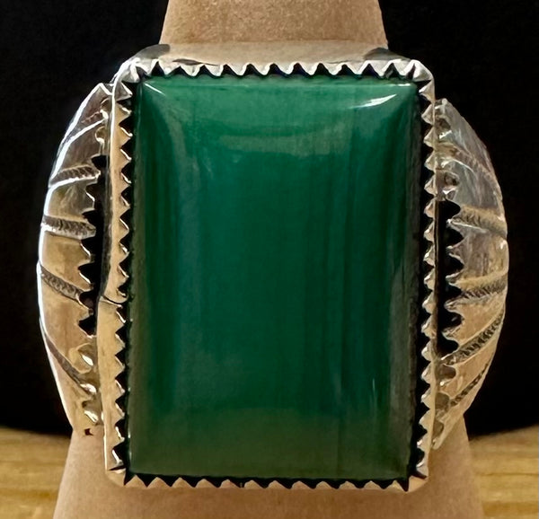 Helena Martinez Malachite & Sterling Silver Bold Ring Size 8