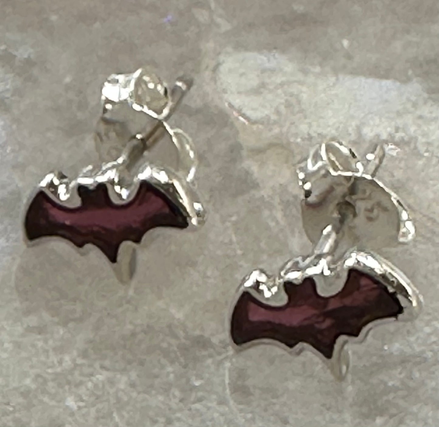 Garnet & Sterling Silver Bat Earrings