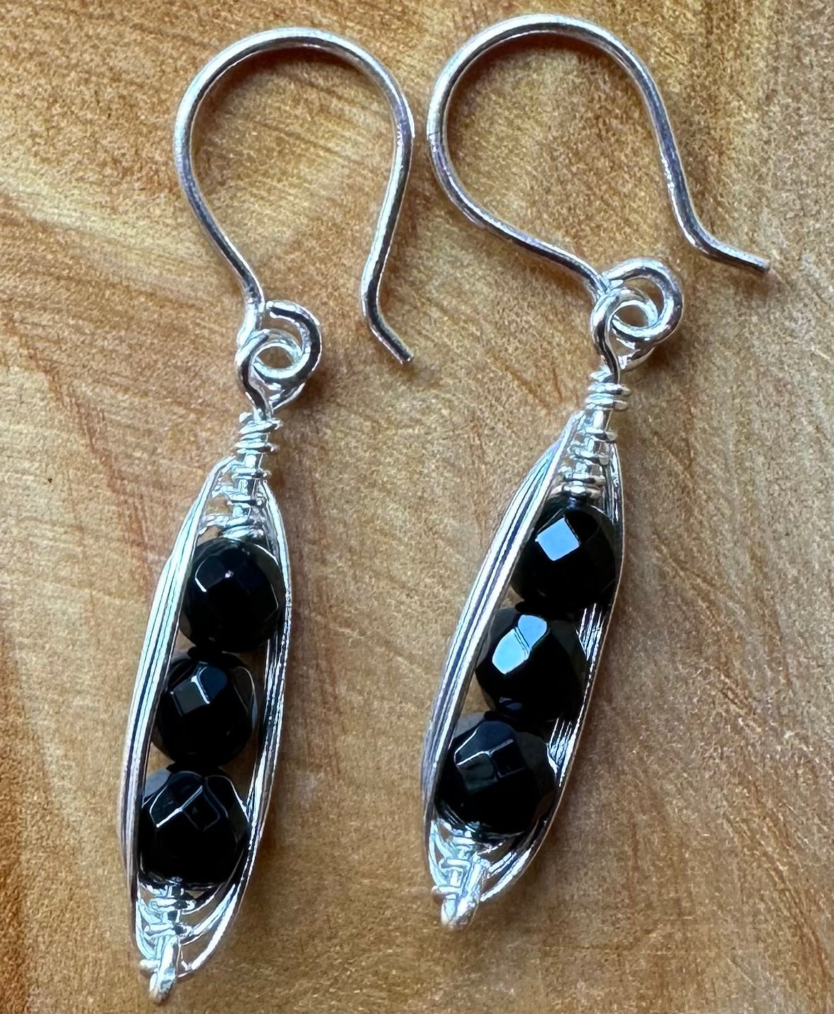 Black Agate Triple Faceted Sterling Silver Earrings