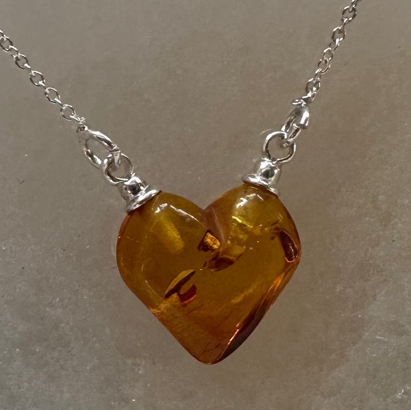 Baltic Amber & Sterling Silver Heart Necklace