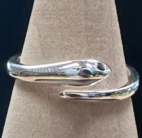 Snake & Onyx Eye Sterling Silver Ring