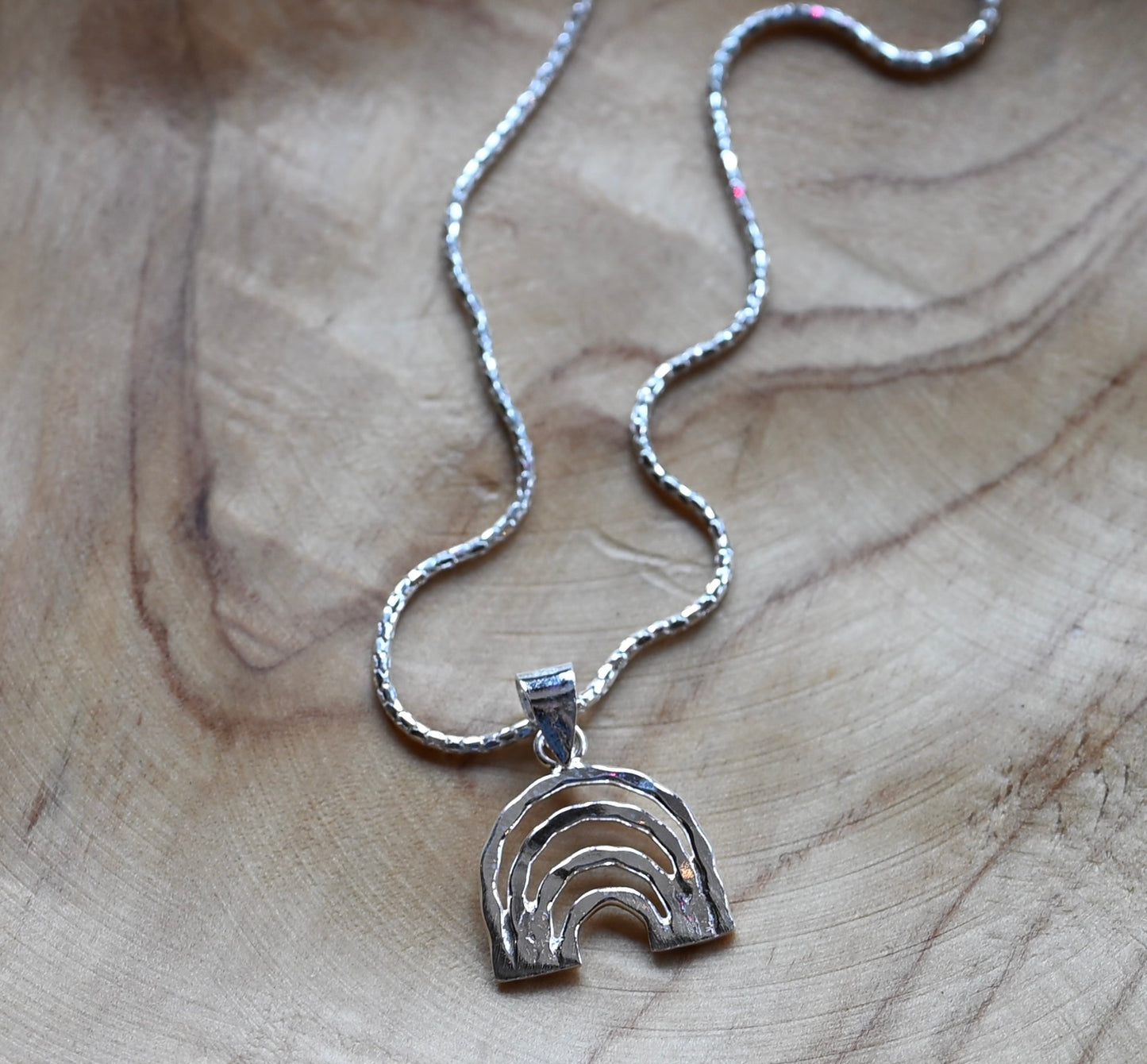 Sterling Silver .925 Sparkly Rainbow Pendant & 18" Chain