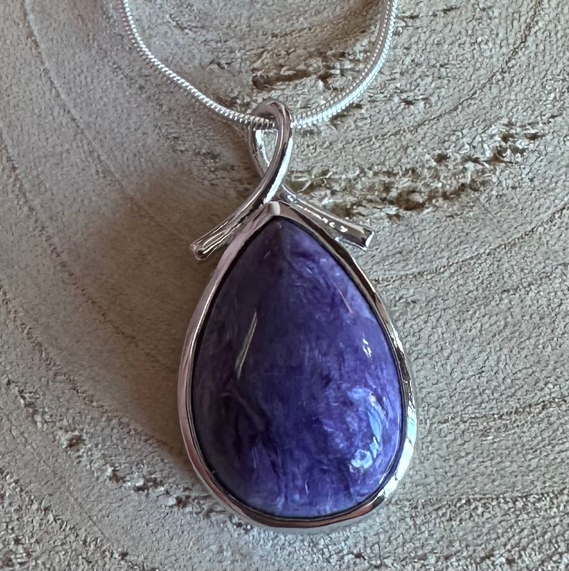 Charoite on 18” Sterling Silver Round Snake Chain