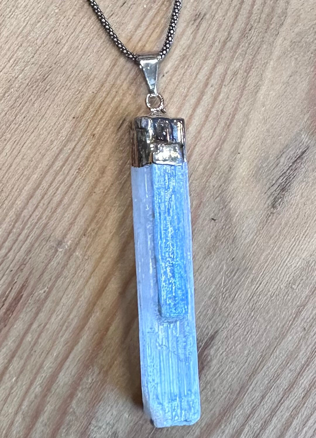 Selenite & Kyanite Pendant on 24” Sterling Silver Oxidized Necklace