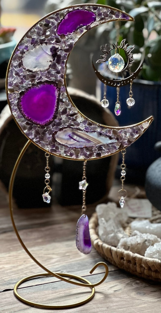 XL Amethyst & Agate Moon on Stand