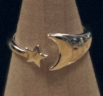 Star & Moon Sterling Silver .925 Ring