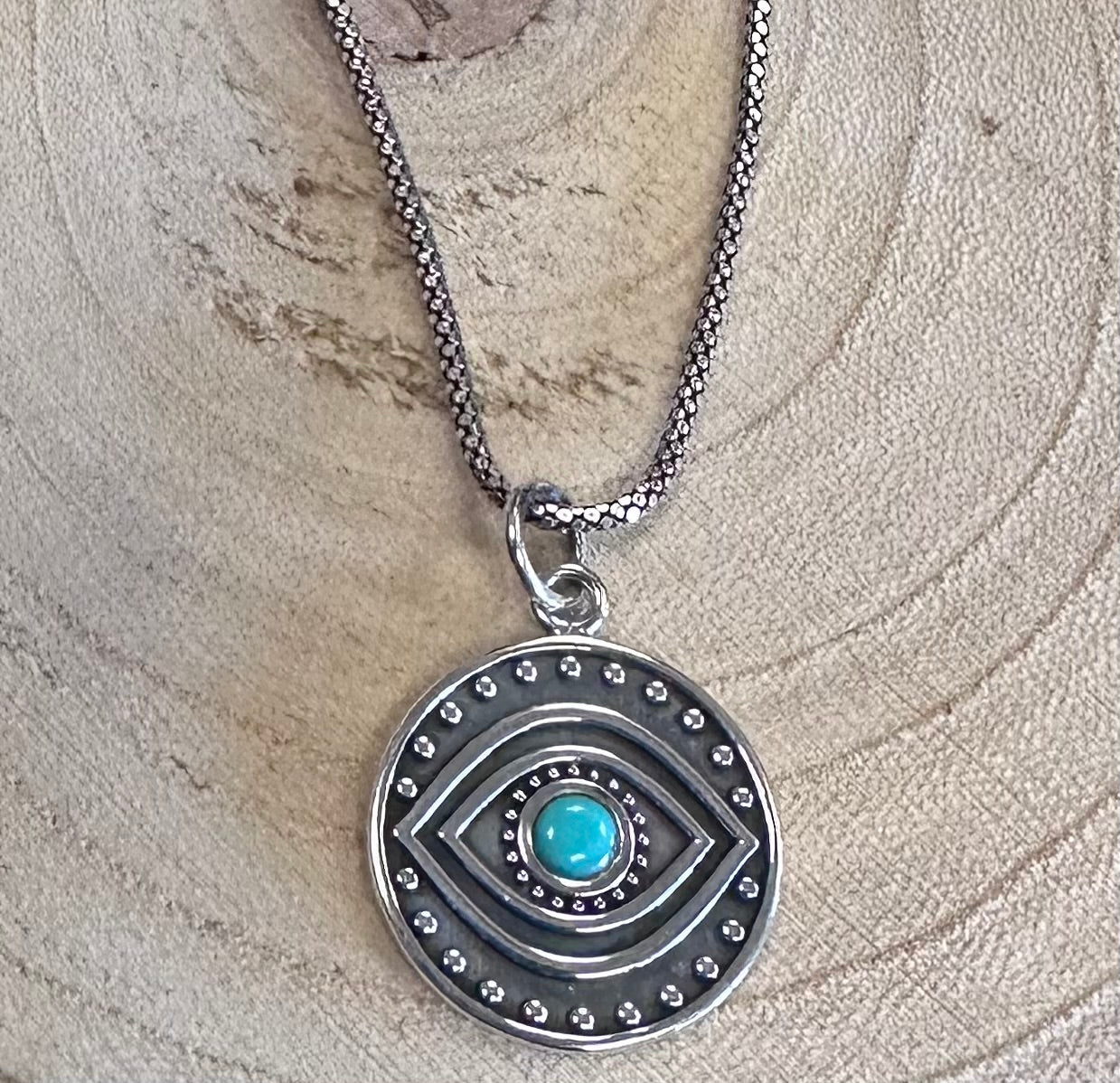 Evil Eye Sterling Silver 20” Oxidized Necklace
