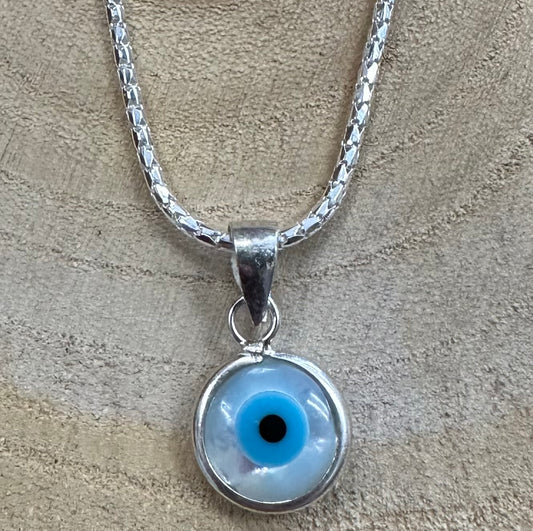 Sterling Silver .925 & Mother of Pearl Evil Eye Necklace & Earrings
