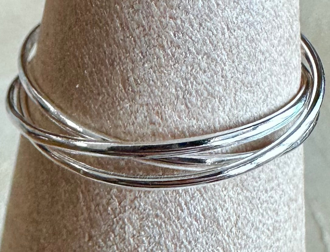 Interlocked Triple Dainty Banded Sterling Silver Ring