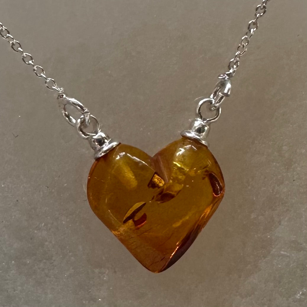 Baltic Amber & Sterling Silver Heart Necklace