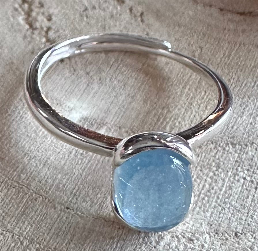 Aquamarine & Sterling Silver Adjustable Ring