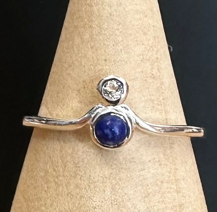 Lapis & White Topaz Sterling Silver Ring