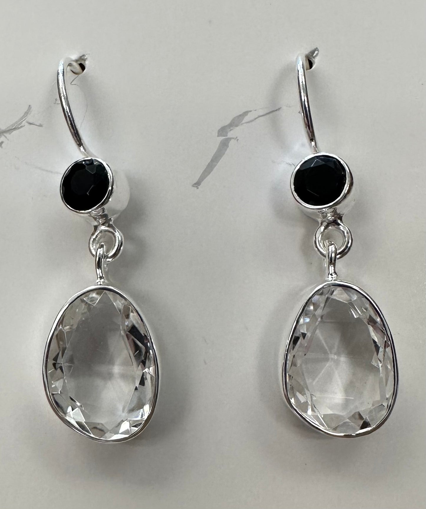 Crystal Quartz & Onyx Sterling Silver Earrings