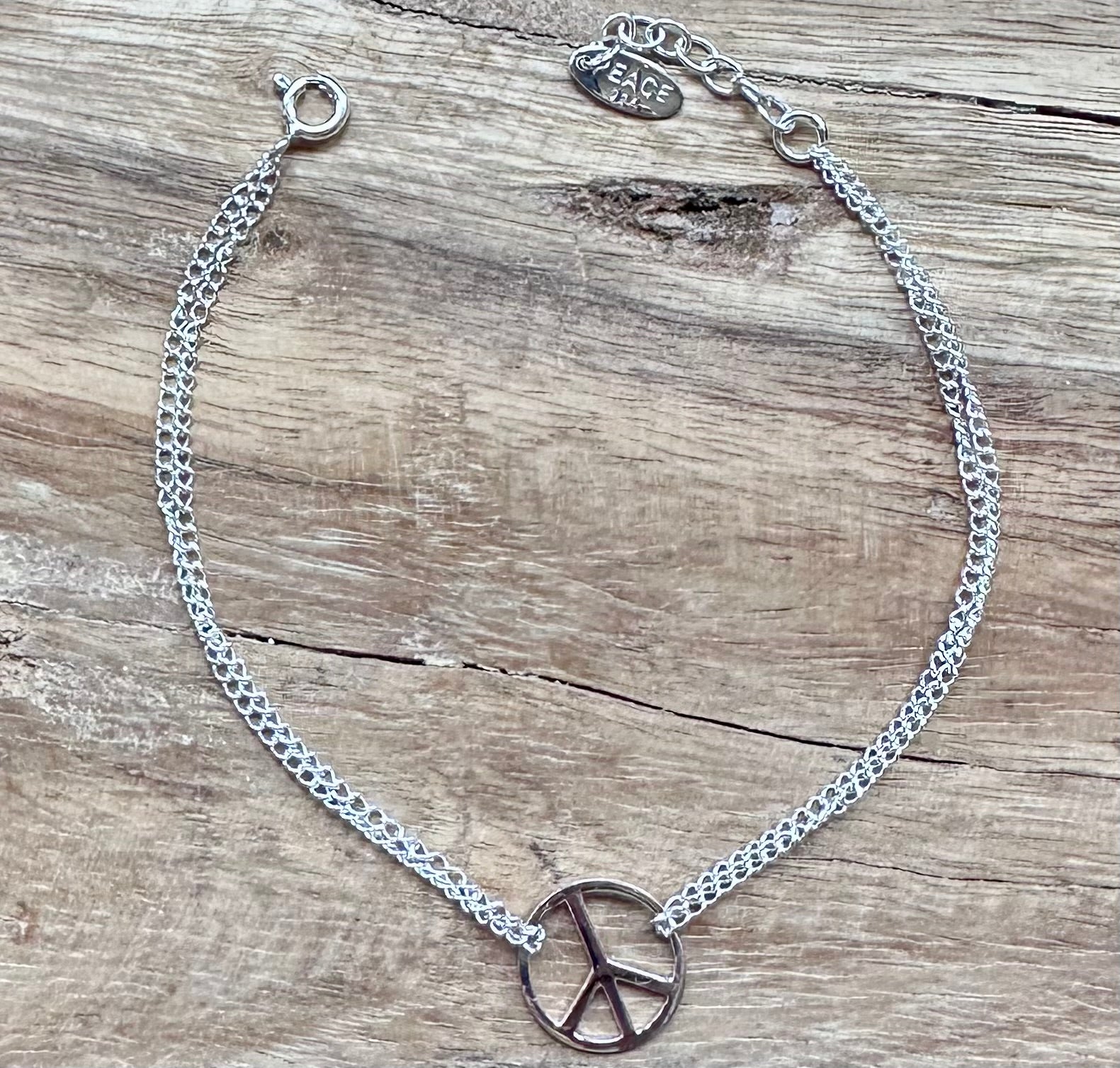 Sterling Silver Peace & Double Chain Bracelet