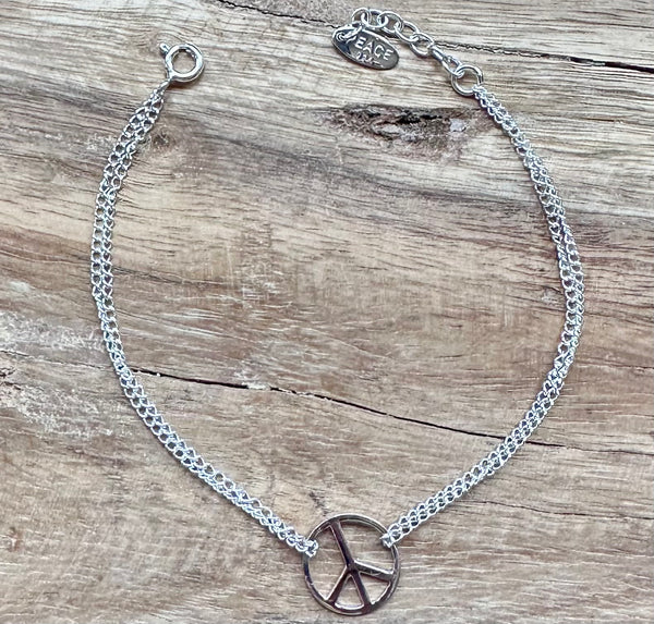Sterling Silver Peace & Double Chain Bracelet
