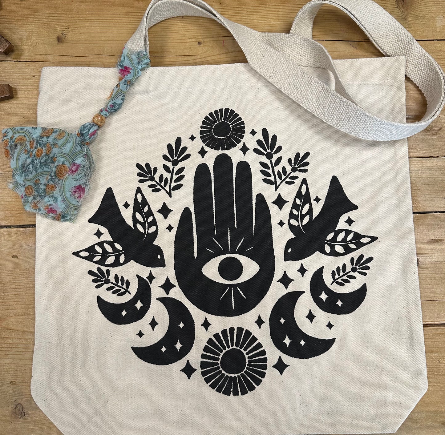Fair Trade Hamsa & Moon Tote Bag